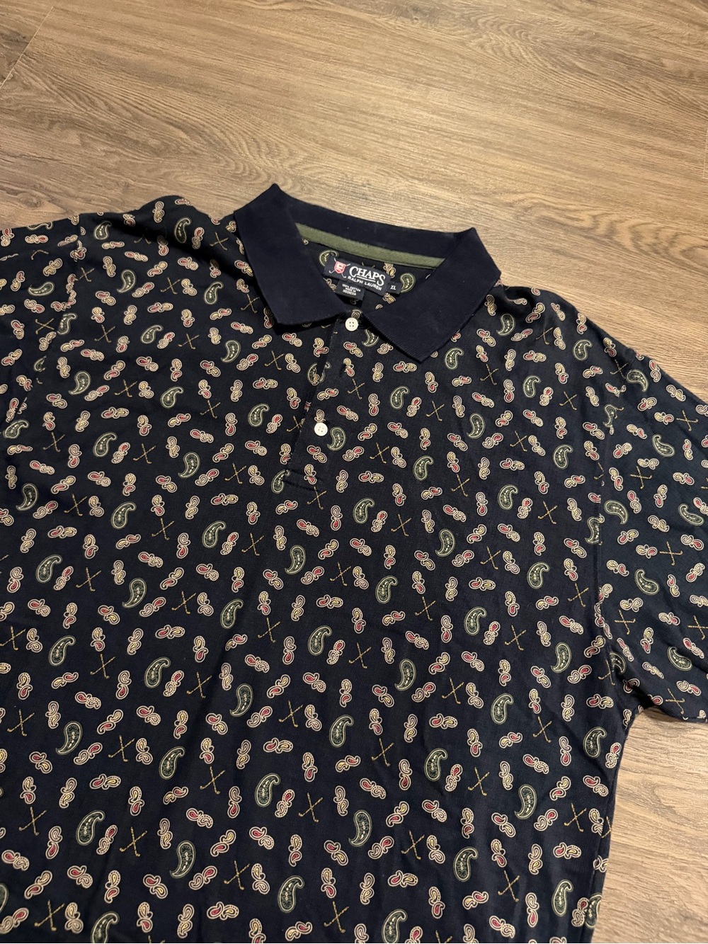 Vintage Chaps Ralph Lauren Men’s XL Polo Shirt Paisley Navy Blue Short Sleeve